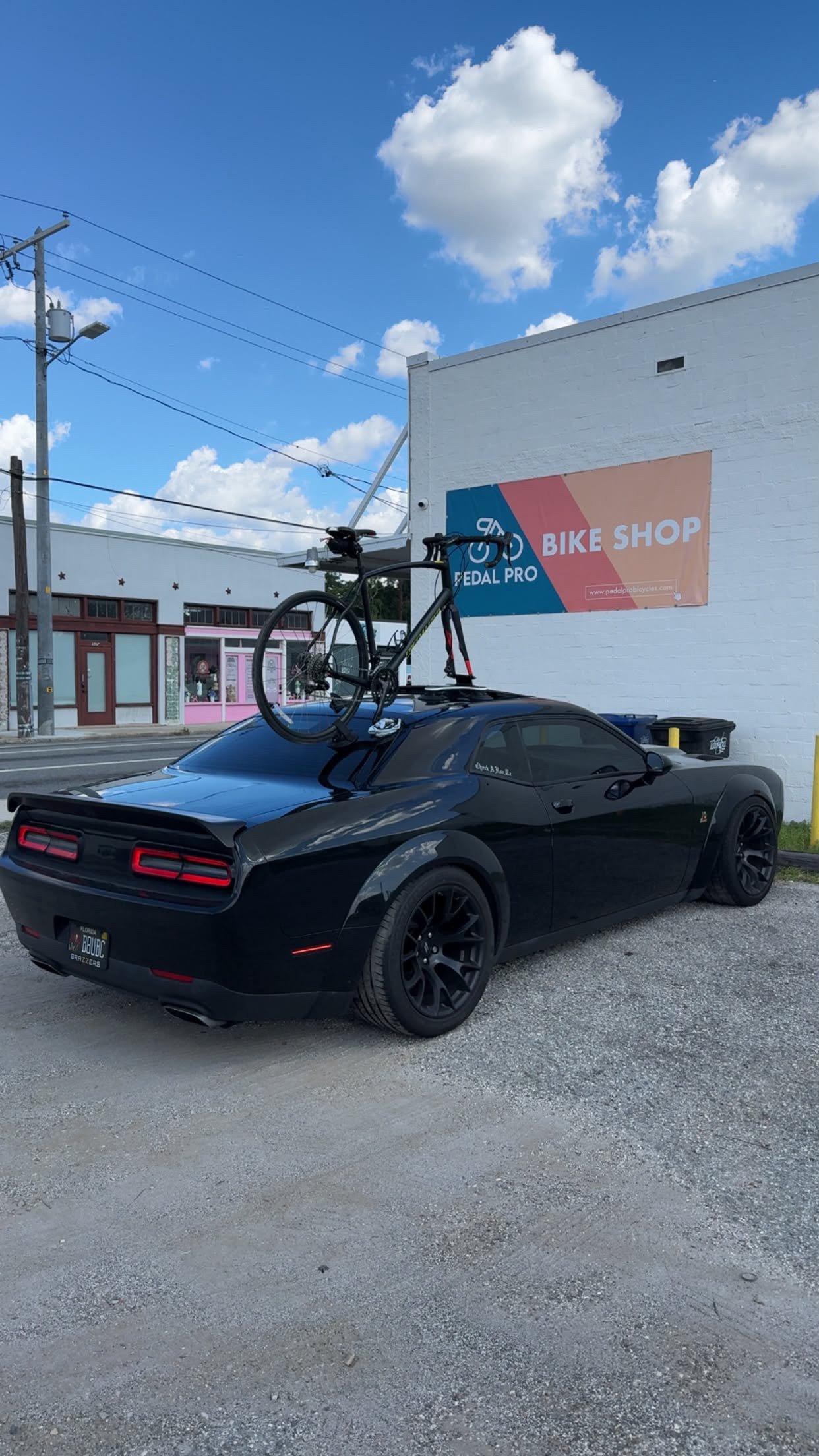 Dodge Challenger Scat Pack Widebody with bike rack on roof